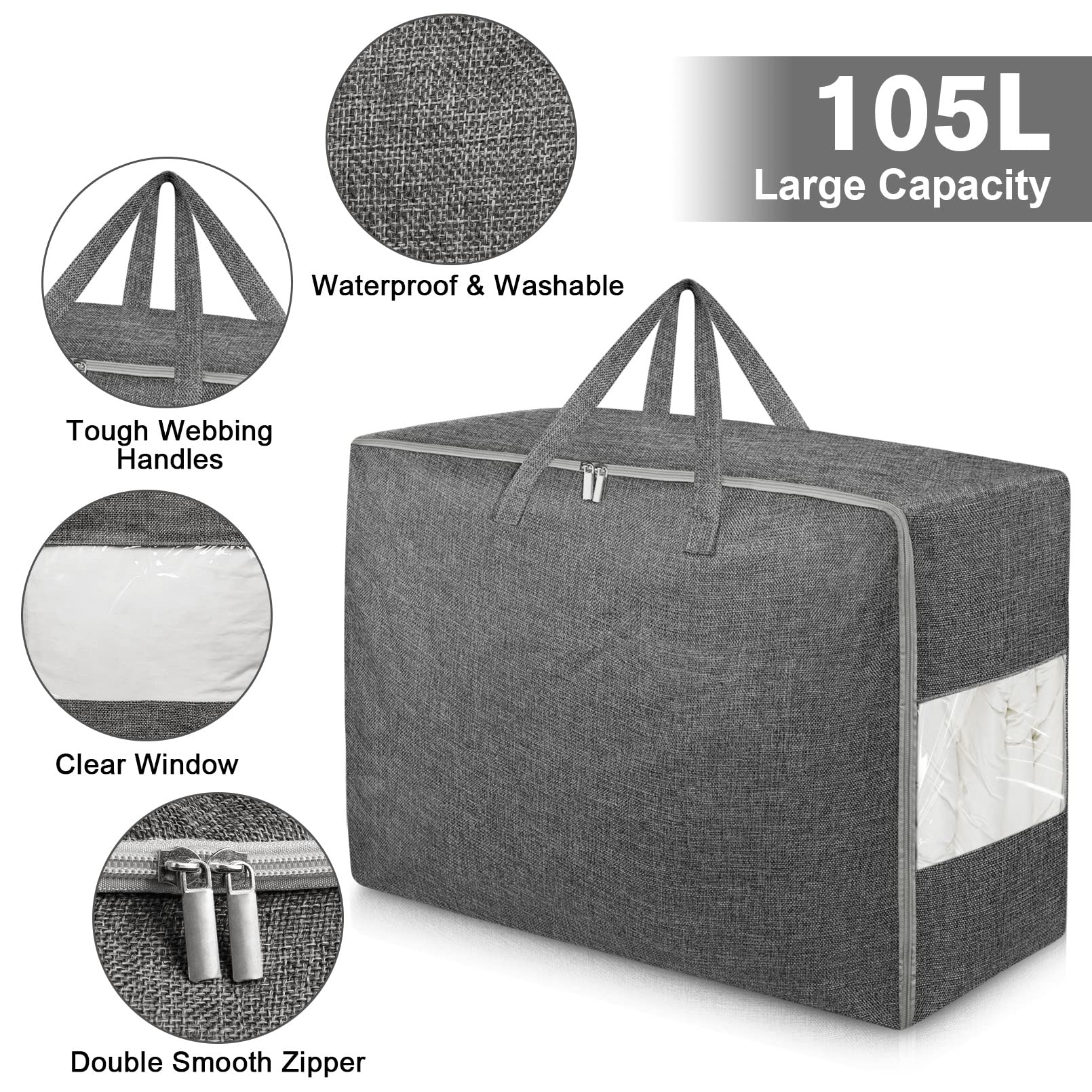 2Pack 105L Extra Large Storage Bags, Folding Moving Comforter Blanket Storage Bags Closet Organizers and Storage Containers with